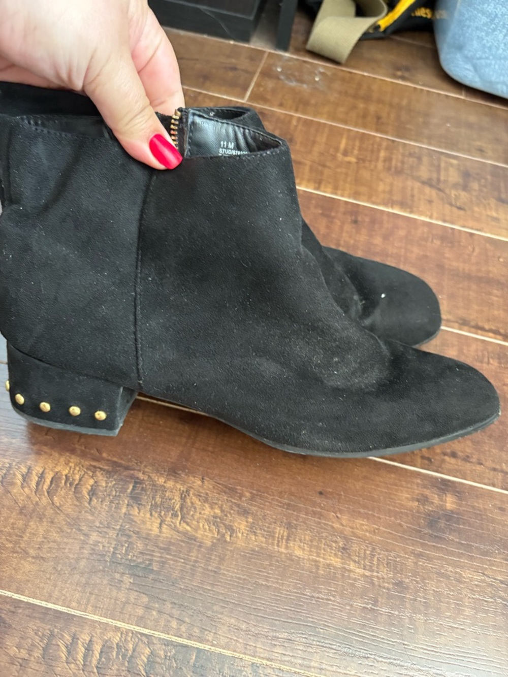 Black Suede Ankle Boots with Studded Heel